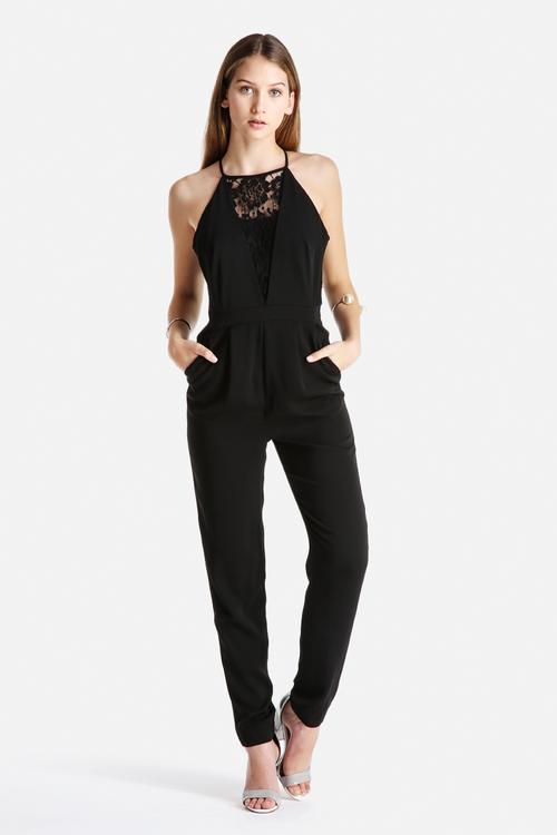 Fine Lace Insert High Neck Jumpsuit