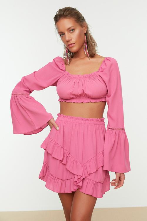 Print detail bottom & top set - fuchsia