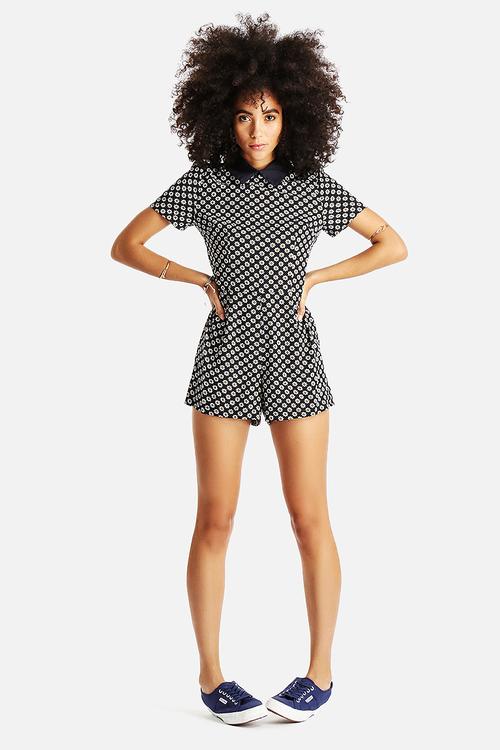 Collar Print Playsuit
