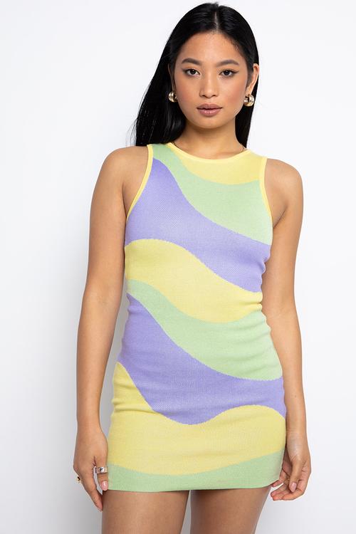 Knit mini dress - wavy pastels