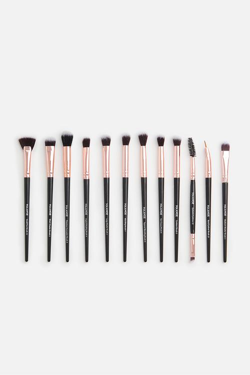 Maange 12 Piece Metallic Makeup Brush Set + Pouch - Black