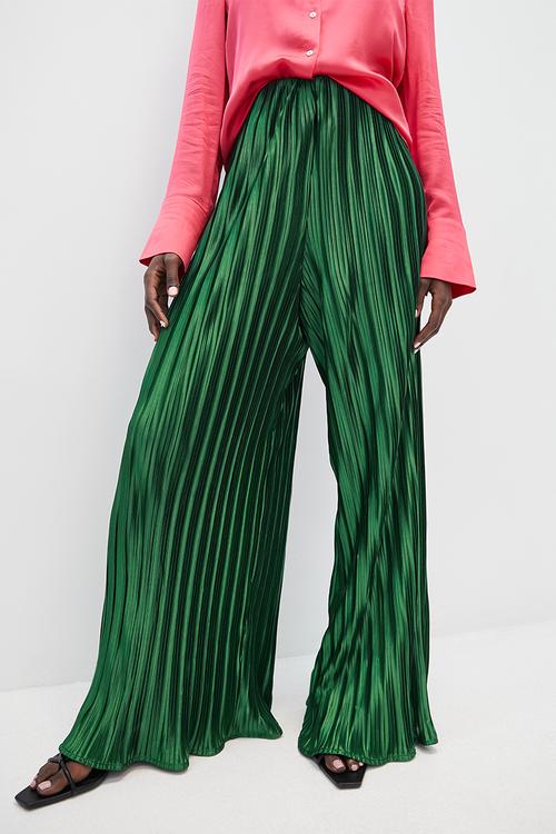 Satin pleated palazzo pants - green