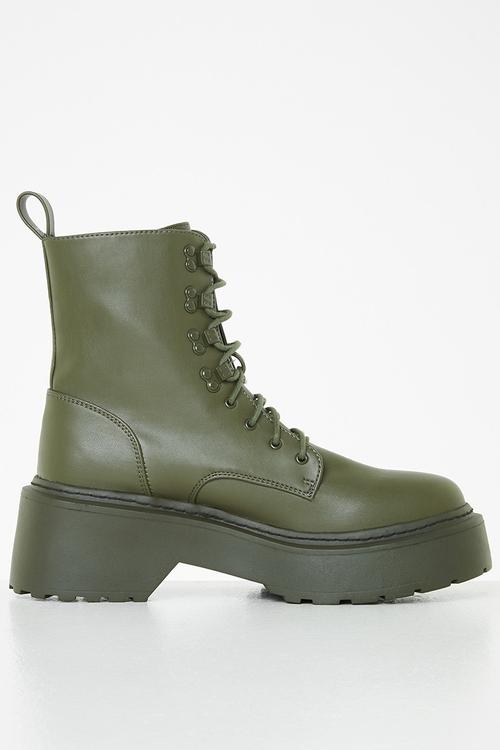 Lace up chunky sole boot - khaki
