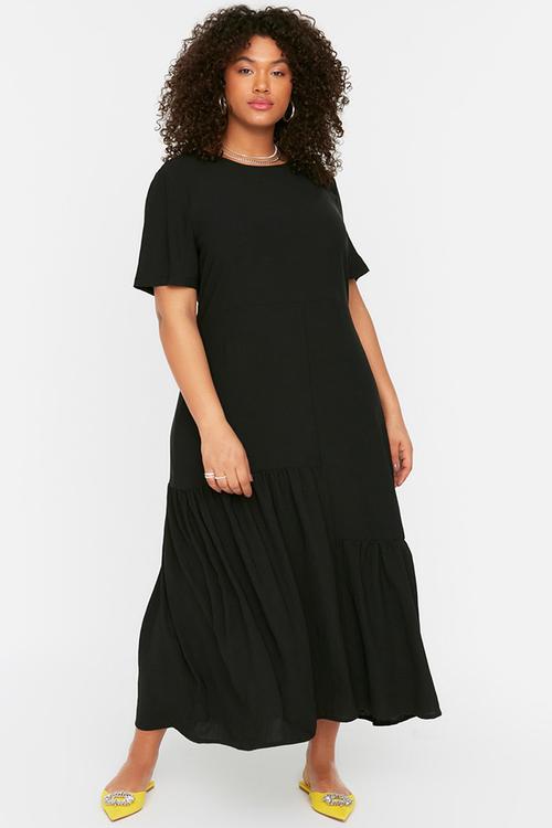 Plus ruffle maxi woven dress - black
