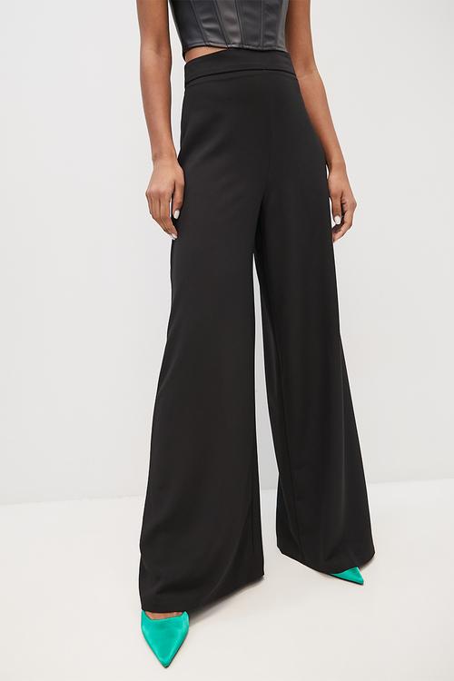 Formal flat front palazzo pant - black