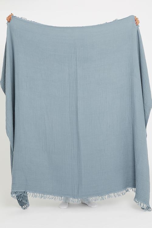 Waffle bed throw - blue