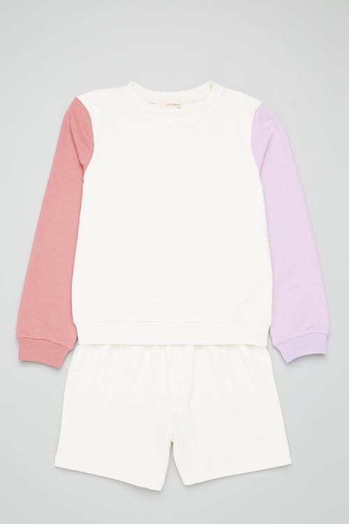Colour block sweat top & short set - milk