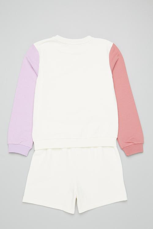 Colour block sweat top & short set - milk
