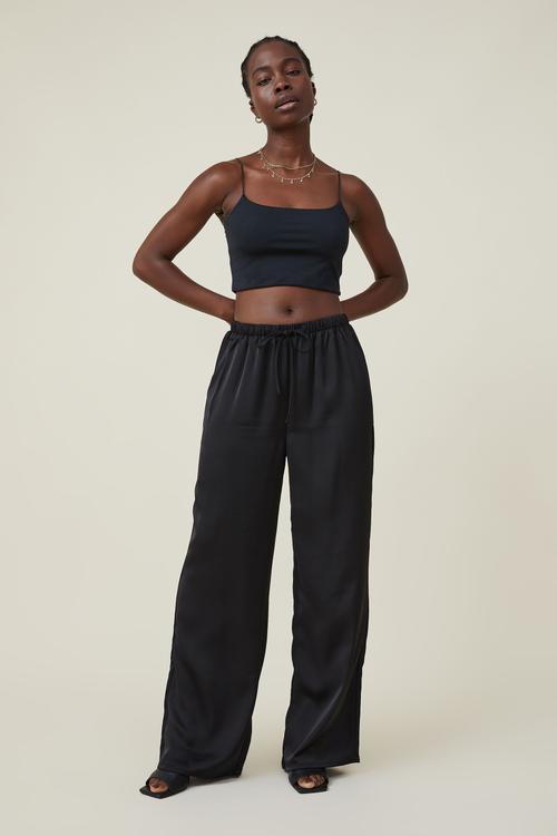 Amalfi wide leg satin pant - black