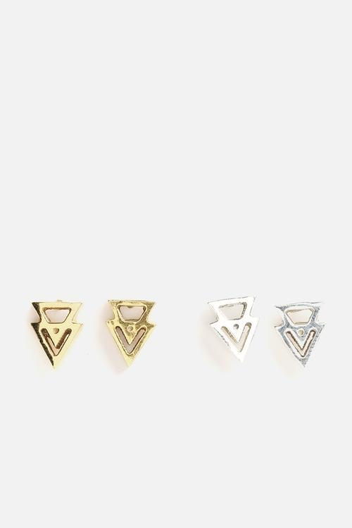 Tiny Double Triangle Earring Set