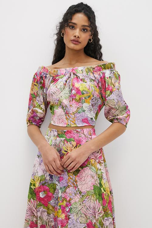 Co-ord bardot ruffle top - mediterranean floral