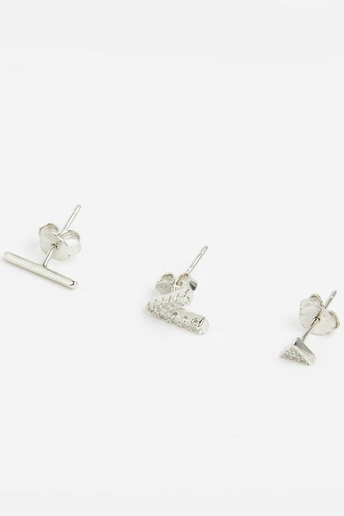 Sterling silver stud earring pack - silver