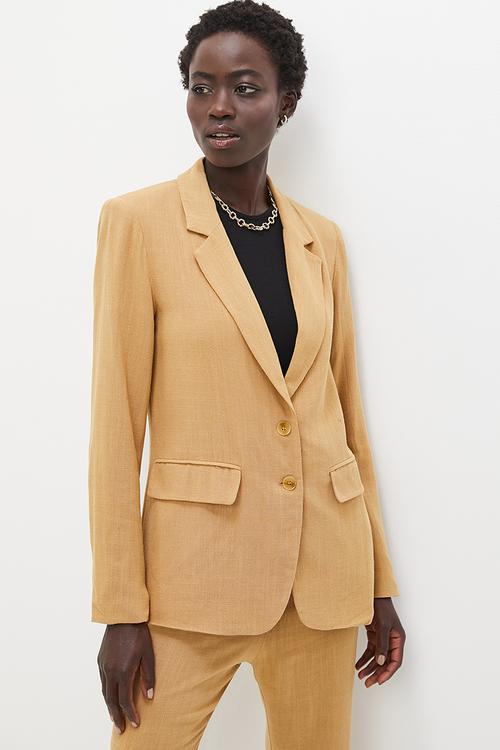 Loose fit linen blend blazer - stone