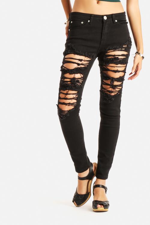Thigh Slashed Skinny Jeans 