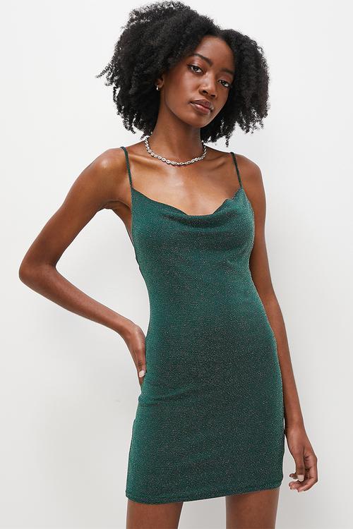 Sparkle knit cowl mini dress - bottle green