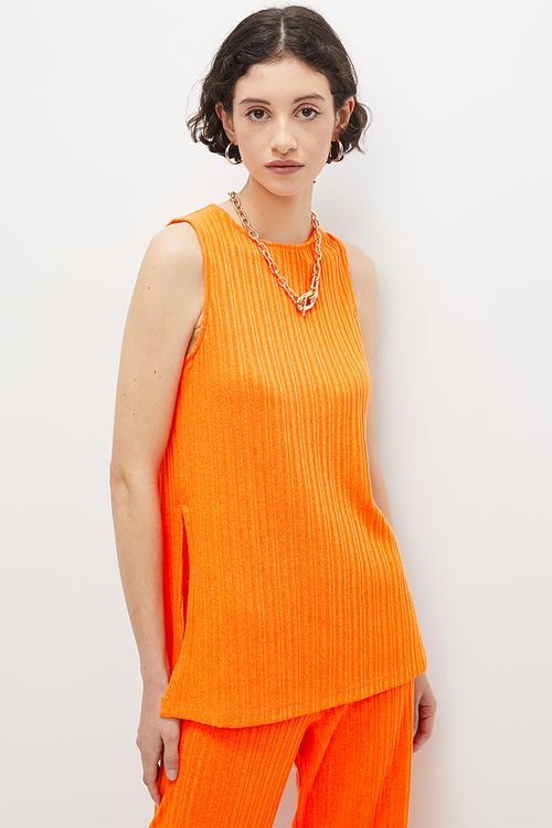 Rib knit tunic top co-ord - orange