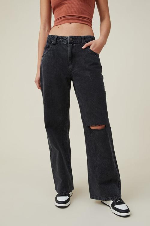 Low rise baggy jean - graphite black rip