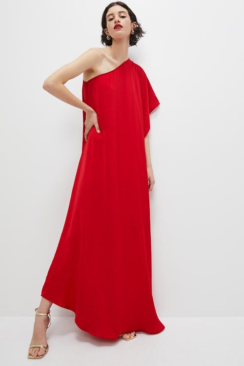 Asymmetric maxi kaftan dress - red