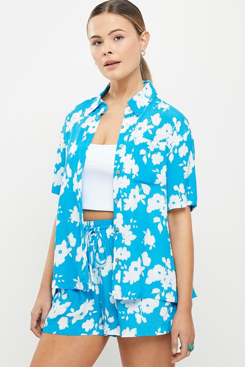 Floral printed shirt coord - blue