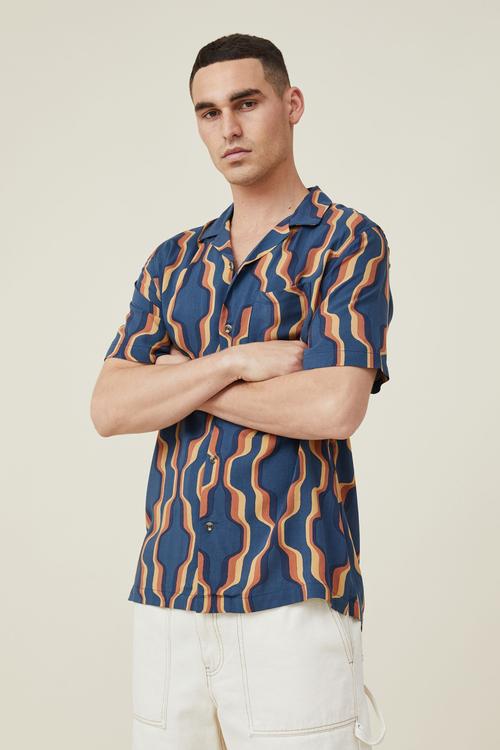 Riviera short sleeve shirt - navy 70 s wallpaper