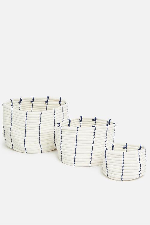 Cotton rope storage basket set of 3 – blue stripe