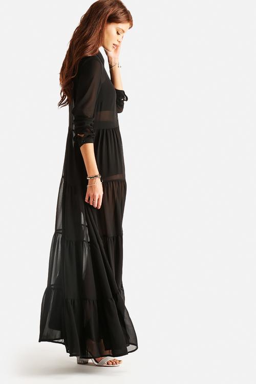Tiered Chiffon Shirt Dress