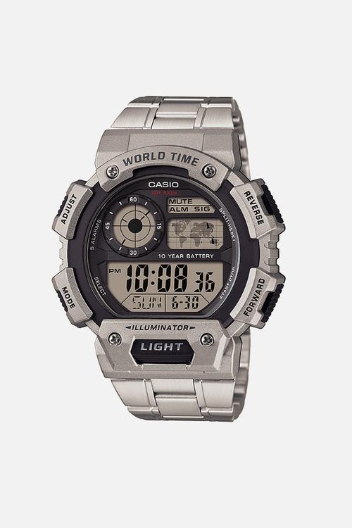 Digital world time full - silver & black