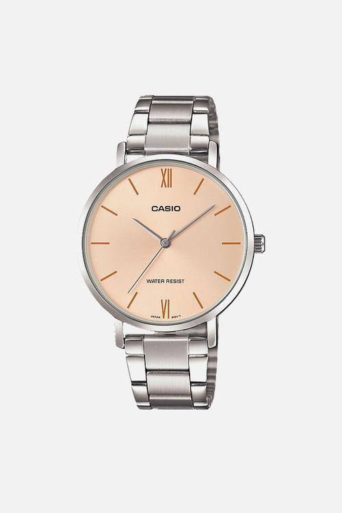 Analog round case steel - silver & peach