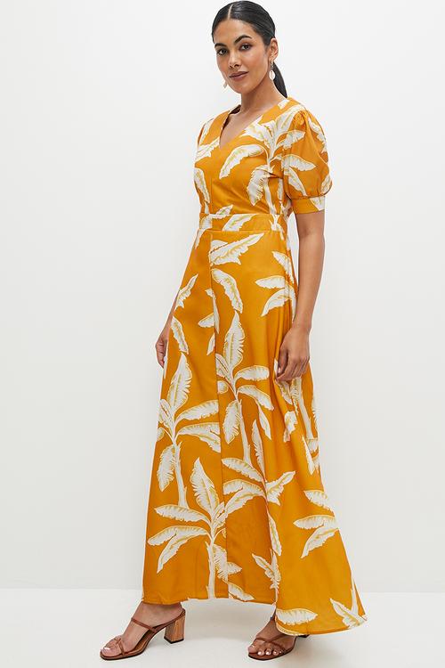 Deep v-neck linen resort maxi - yellow large floral