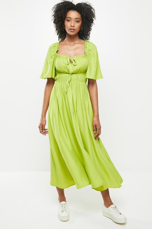 Elastic detail midi dress - lime
