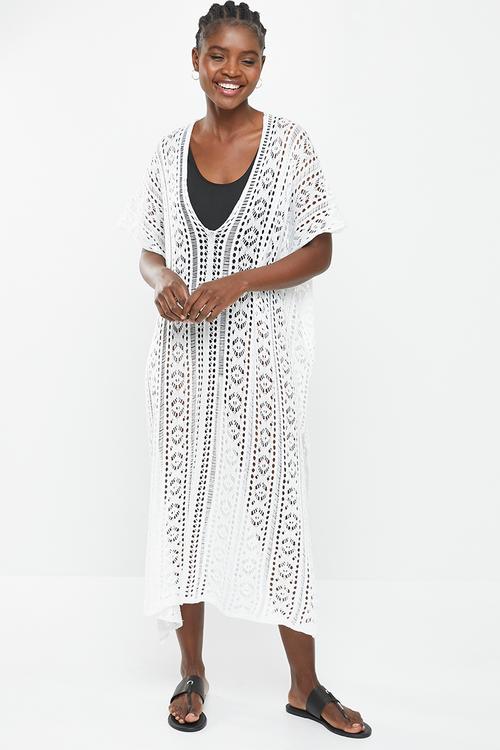 Side slit midi kaftan - white