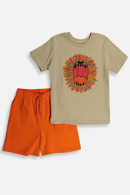 Boys t-shirt & sweat short set - stone/orange