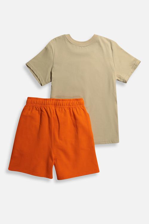 Boys t-shirt & sweat short set - stone/orange