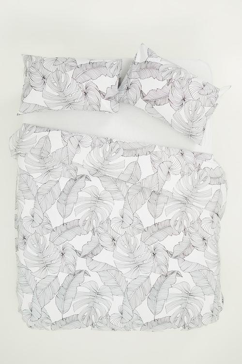 Linear tropical printed poly cotton duvet set - black & white