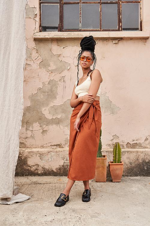 Lulama Wolf midi wrap skirt - Kalahari