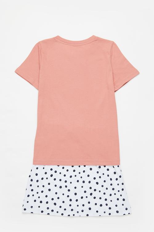 Printed tee & skirt set - white & pink