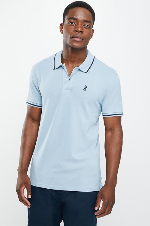 Men tipped pique short sleeve golfer - blue
