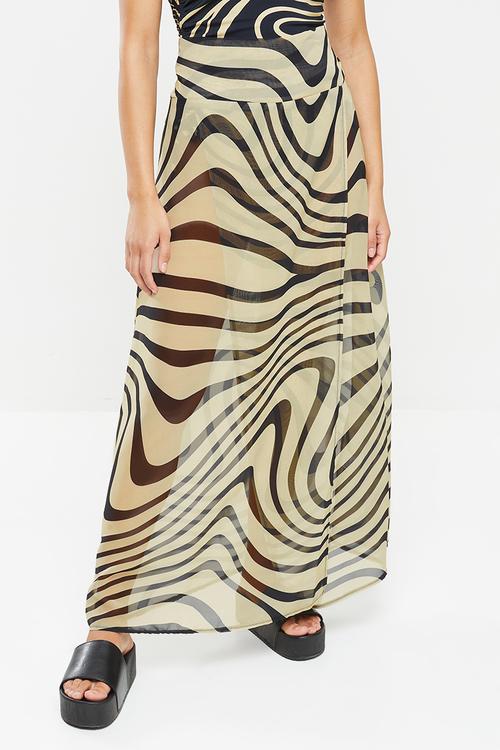 Wrap skirt swimwear coverup - stone and black swirl print