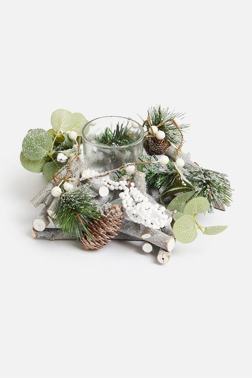Rustic Christmas candle wreath - green
