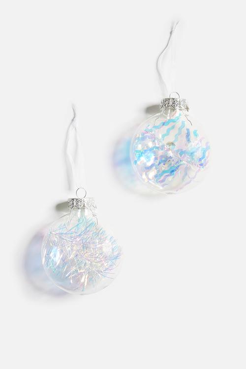 Iridescent tinsel baubles set of 2