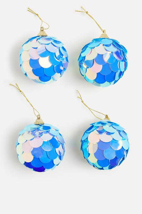 Christmas scales bauble set of 4 - blue