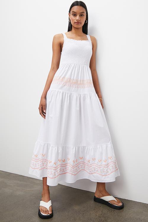 Shirred dress fit dress midi - white