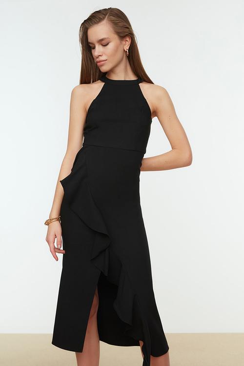 Halter neck flywheel hem dress - black