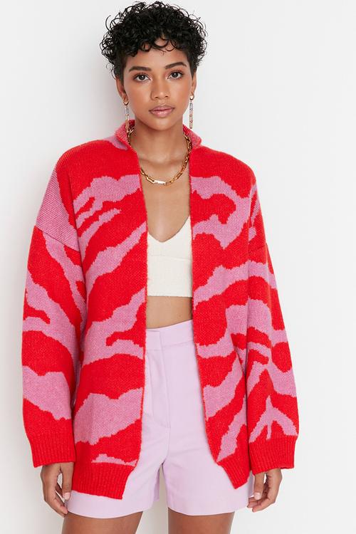 Jacquard knit cardigan - red