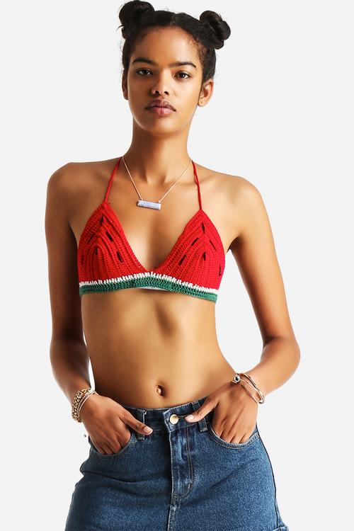 Juicy Fruit Crochet Halter Crop Top
