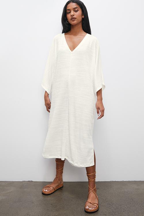V-neck kaftan - ecru