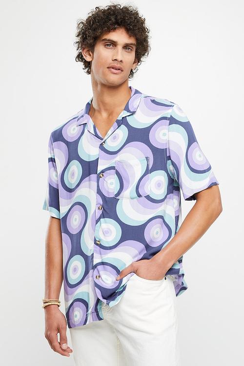 Riviera short sleeve shirt - purple 70s wallpaper