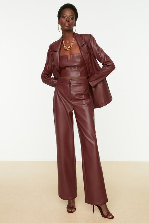 Faux leather pants - burgundy