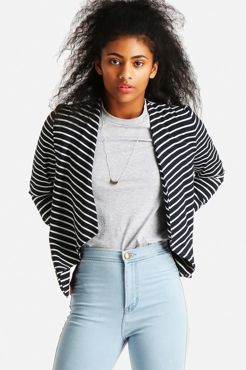 Stripe Waterfall Zip Blazer