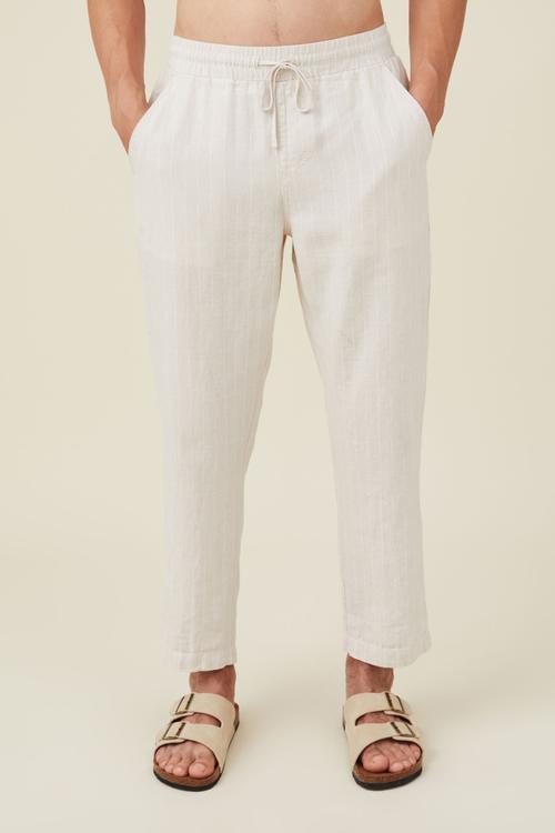Linen pant - oatmeal thin stripe